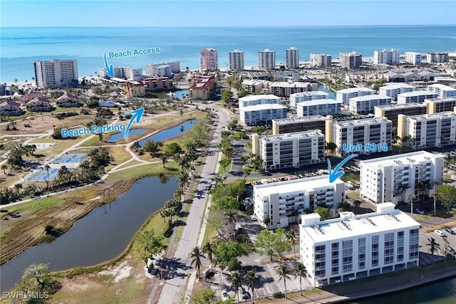 aerial view with a water view