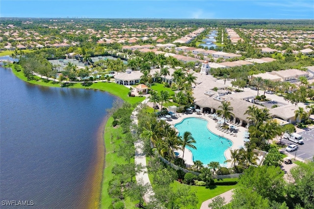 aerial view featuring a water view