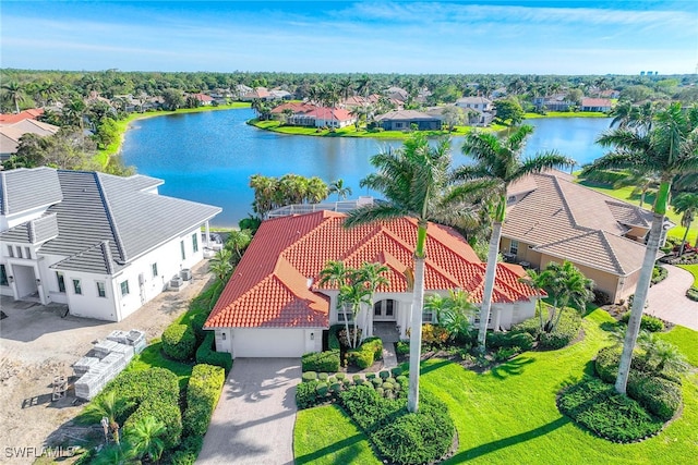 aerial view with a water view