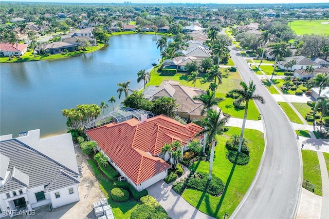 aerial view featuring a water view