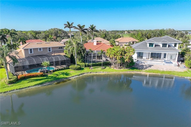 bird's eye view featuring a water view