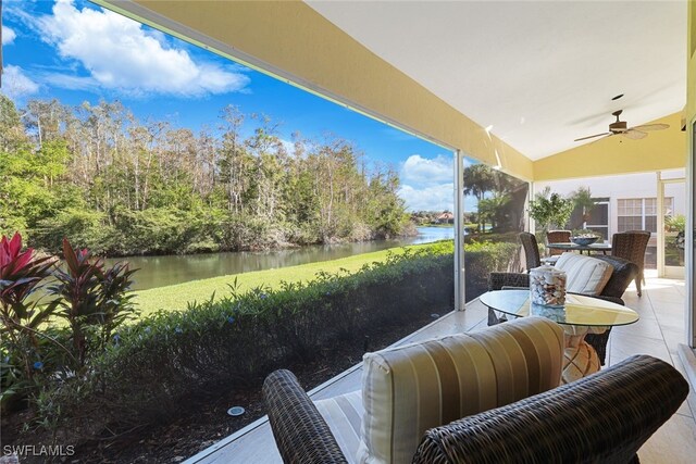 view of patio / terrace with a water view