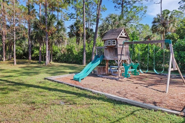 view of jungle gym with a yard