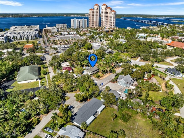 aerial view with a water view