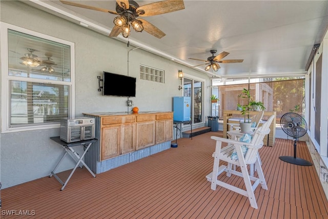 sunroom / solarium with ceiling fan