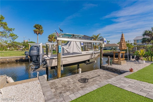 view of dock with a water view