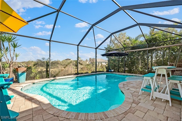 pool with a patio and a lanai