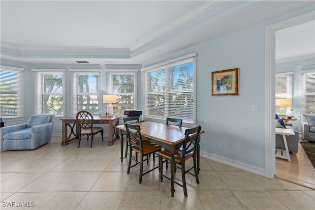 tiled dining area with ornamental molding