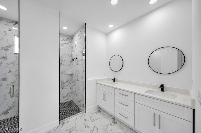 bathroom with vanity and walk in shower