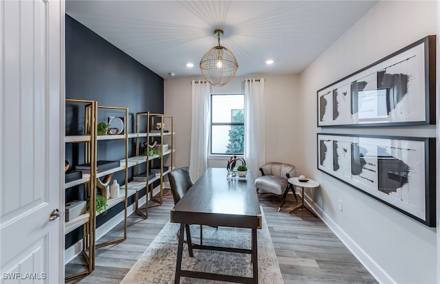 office area with wood-type flooring