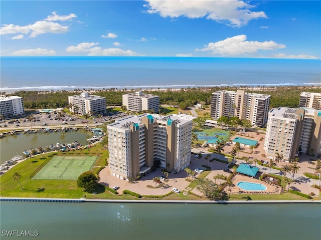 bird's eye view featuring a water view