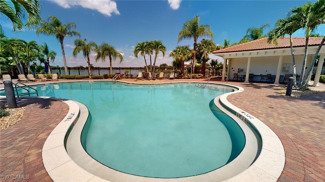 view of swimming pool with a patio