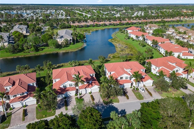 drone / aerial view featuring a water view