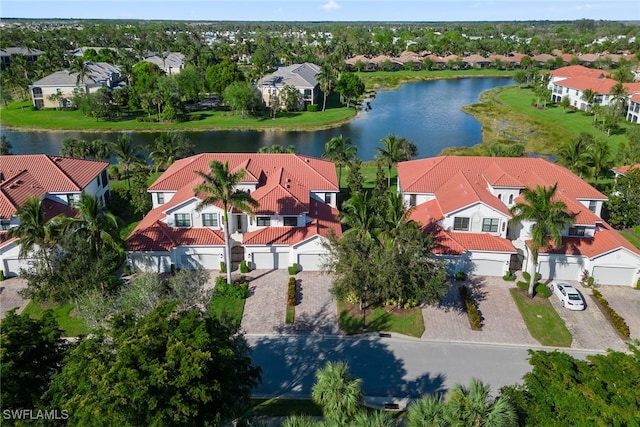 aerial view with a water view