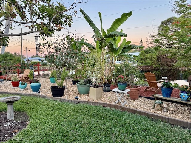 view of yard at dusk