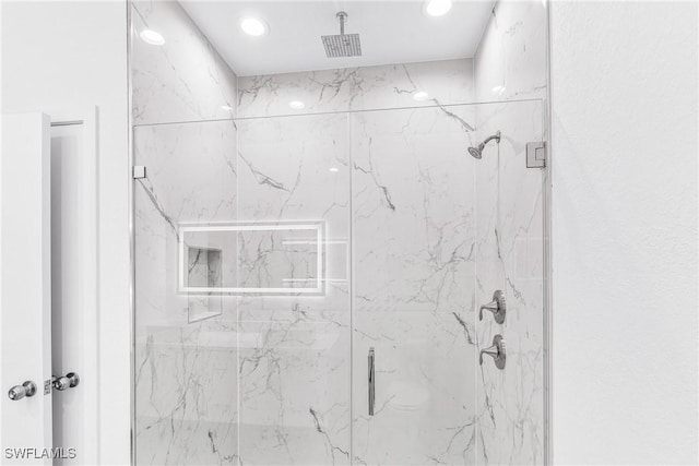 7029 Palpano Cir, Labelle, FL 33935 - full bath featuring a marble finish shower and recessed lighting