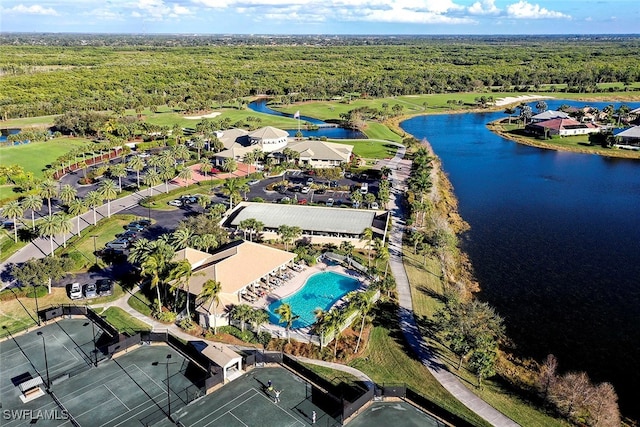 drone / aerial view featuring a water view