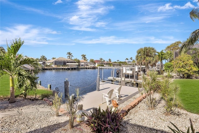 dock area with a water view