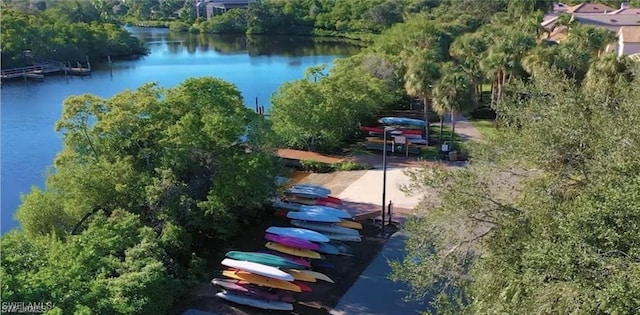 bird's eye view featuring a water view