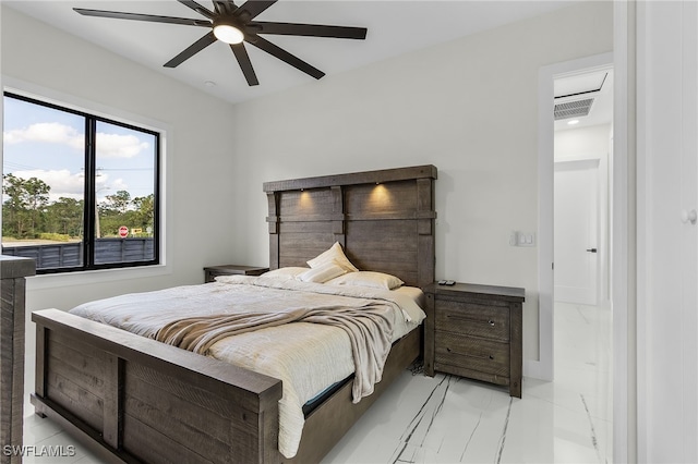 bedroom featuring ceiling fan