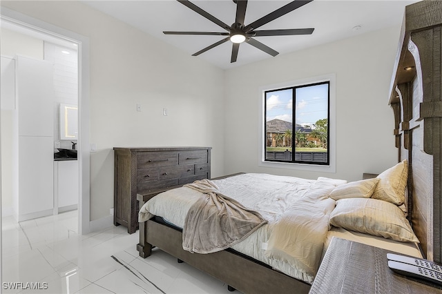 bedroom featuring ceiling fan