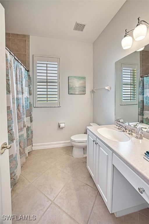 bathroom featuring tile patterned flooring, vanity, and toilet