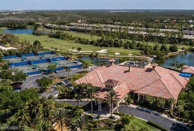 aerial view with a water view