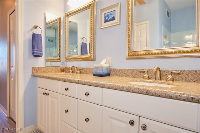 bathroom featuring wood-type flooring and vanity