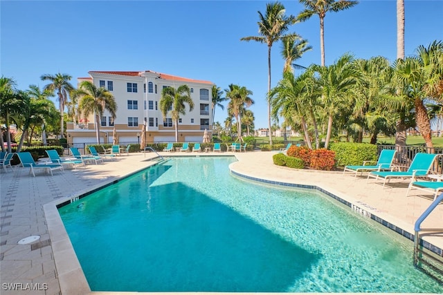 view of swimming pool with a patio