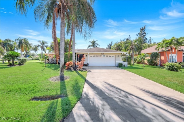 ranch-style house with a front lawn and a garage