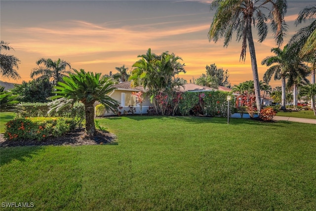 view of yard at dusk