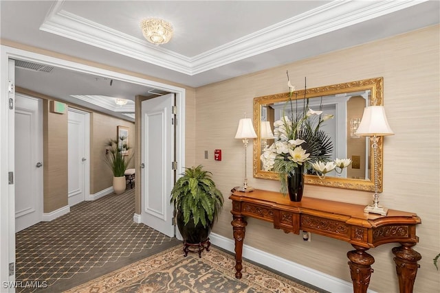 4021 Gulf Shore Blvd N Unit 903, Naples, FL 34103 - hall with crown molding, carpet flooring, and baseboards