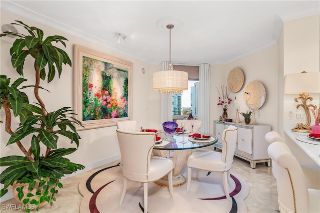 dining room with crown molding