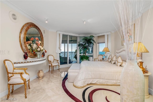4021 Gulf Shore Blvd N Unit 903, Naples, FL 34103 - bedroom featuring access to exterior, baseboards, and crown molding