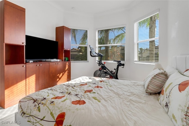 bedroom with ornamental molding