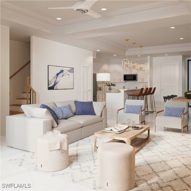 living room featuring ornamental molding