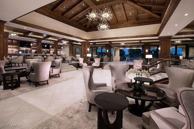 5620 Hammock Isles Dr, Naples, FL 34119 - lobby featuring a wood ceiling with exposed beams and recessed lighting