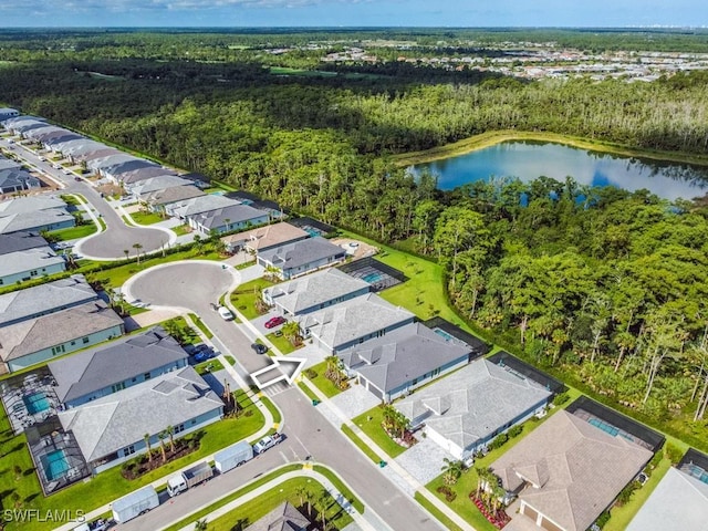 aerial view featuring a residential view and a water view