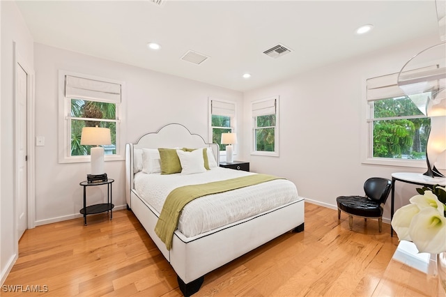 bedroom with multiple windows and wood-type flooring