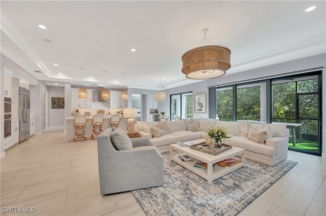 living room featuring ornamental molding