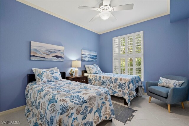 255 Cays Dr Unit 2001, Naples, FL 34114 - tiled bedroom with ornamental molding, ceiling fan, and baseboards