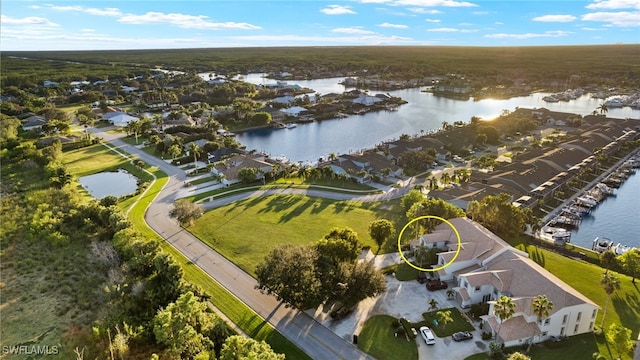 aerial view with a water view