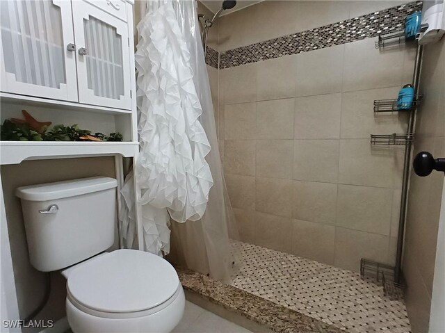 bathroom featuring walk in shower and toilet