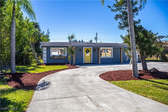 ranch-style home featuring a front lawn