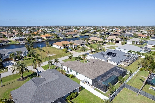 aerial view with a water view