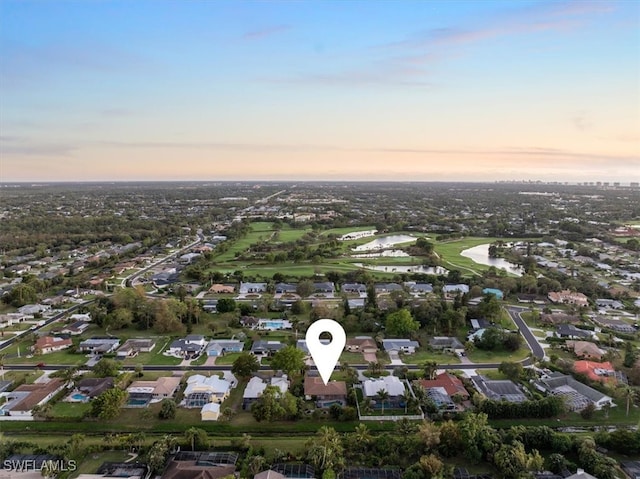 view of aerial view at dusk