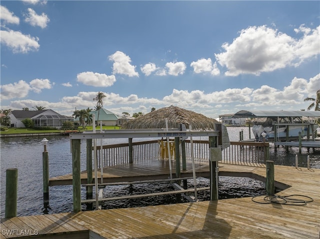 view of dock featuring a water view