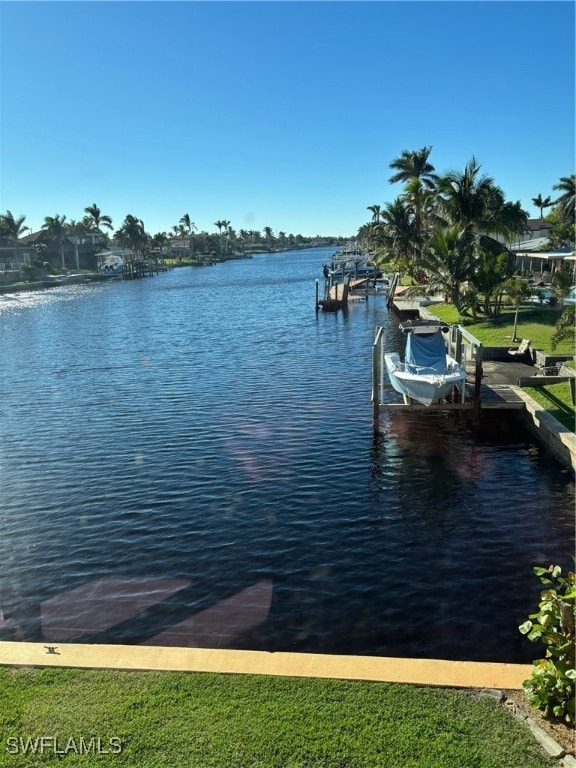 dock area with a water view