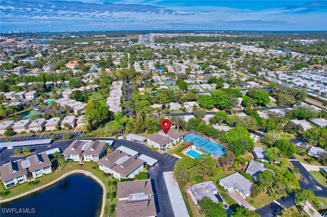 aerial view with a water view