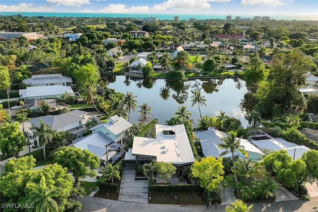 bird's eye view featuring a water view